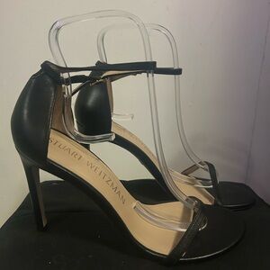 Stuart Weitzman nudist  Black leather Ankle Strap Heels